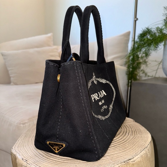 Prada Canapa Convertible Tote Canvas in Black - Picture 2 of 5